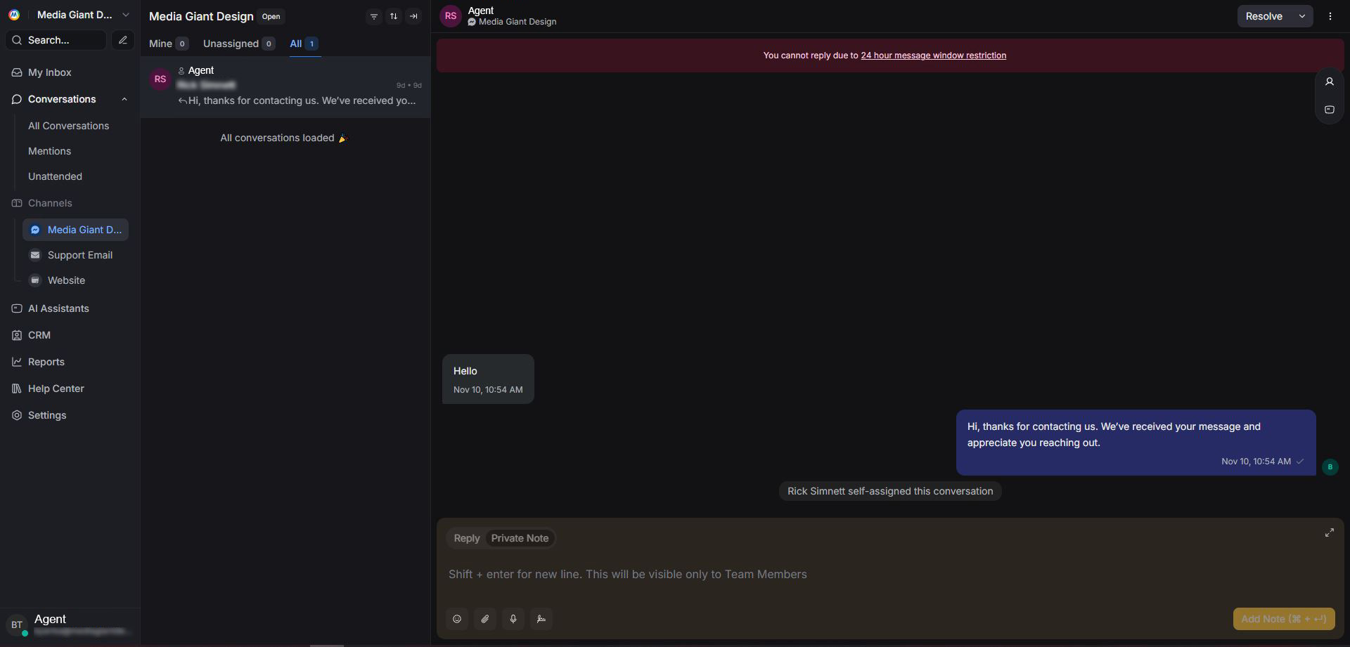 Channels-Agent View of messages