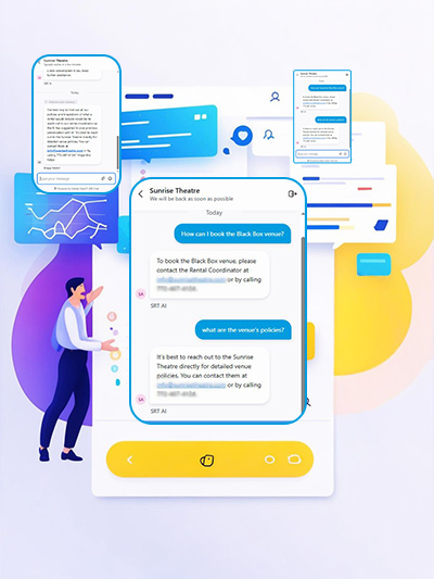 Chat widget showing live agent reply and automated responses
