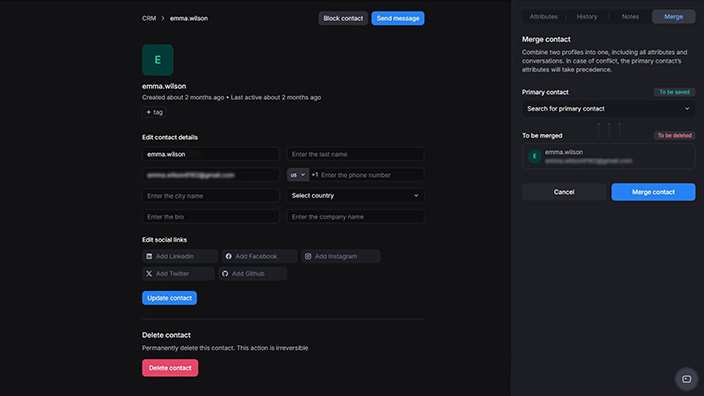 Within the CRM, you can merge contacts