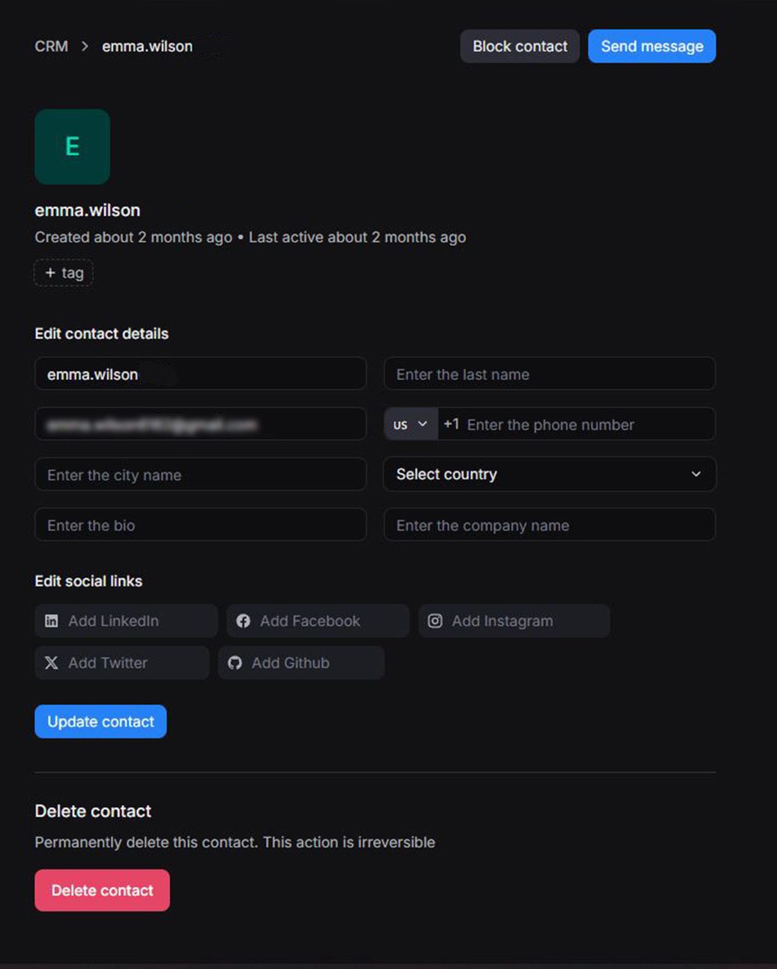 View details of each individual contact